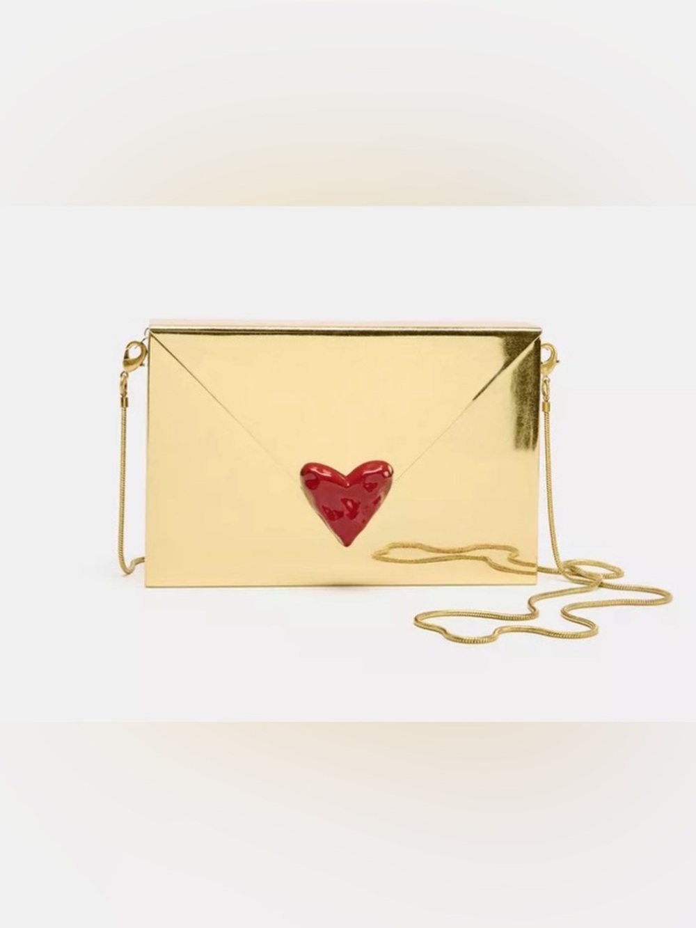 🔥🔥ZARA Gold Metallic Box Clutch with Red Accent